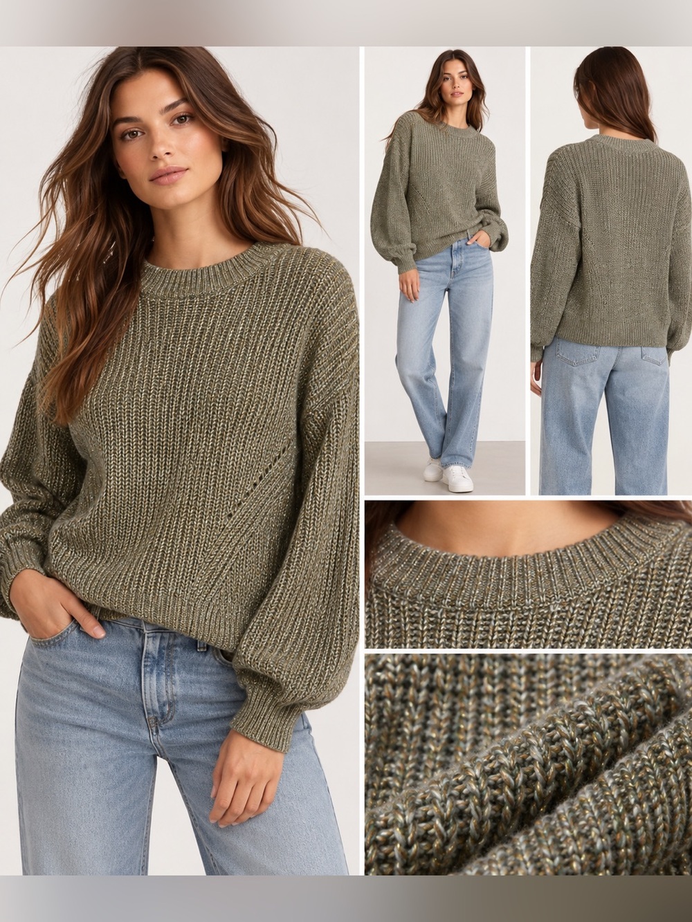 H&M Metallic Knit Sweater – Olive/Gray – Size Small
